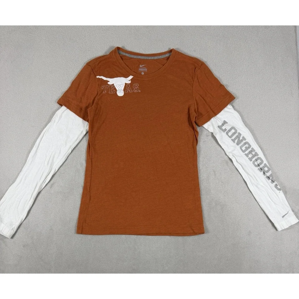 Nike Women's Texas Longhorns Layered-Look Long Sleeve T Shirt Size S